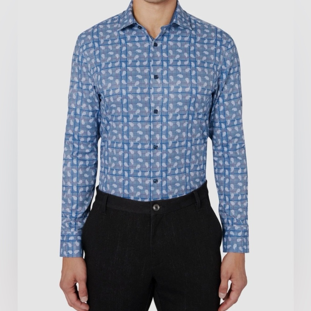 CON.STRUCT Blue Casual‎ Dress Shirt Plaid Paisley